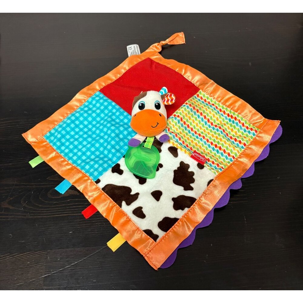 Infantino Cow-Themed Baby Security Blanket With Textured Fabrics & Teether